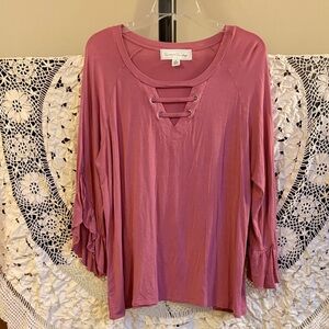 French Laundry Women's Pink Top with ruffles sleeves - Size XL